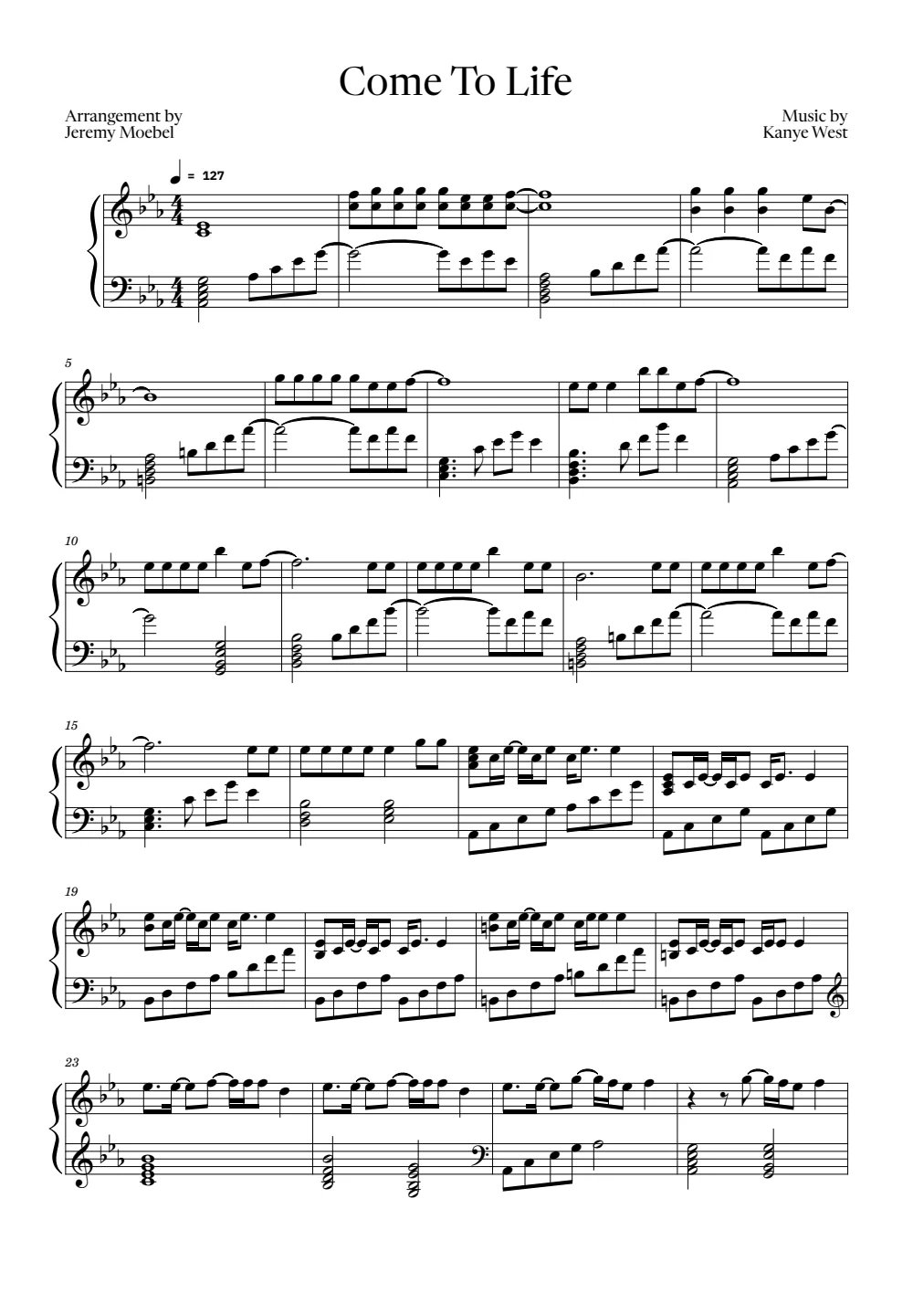 First page of the score for Come To Life
