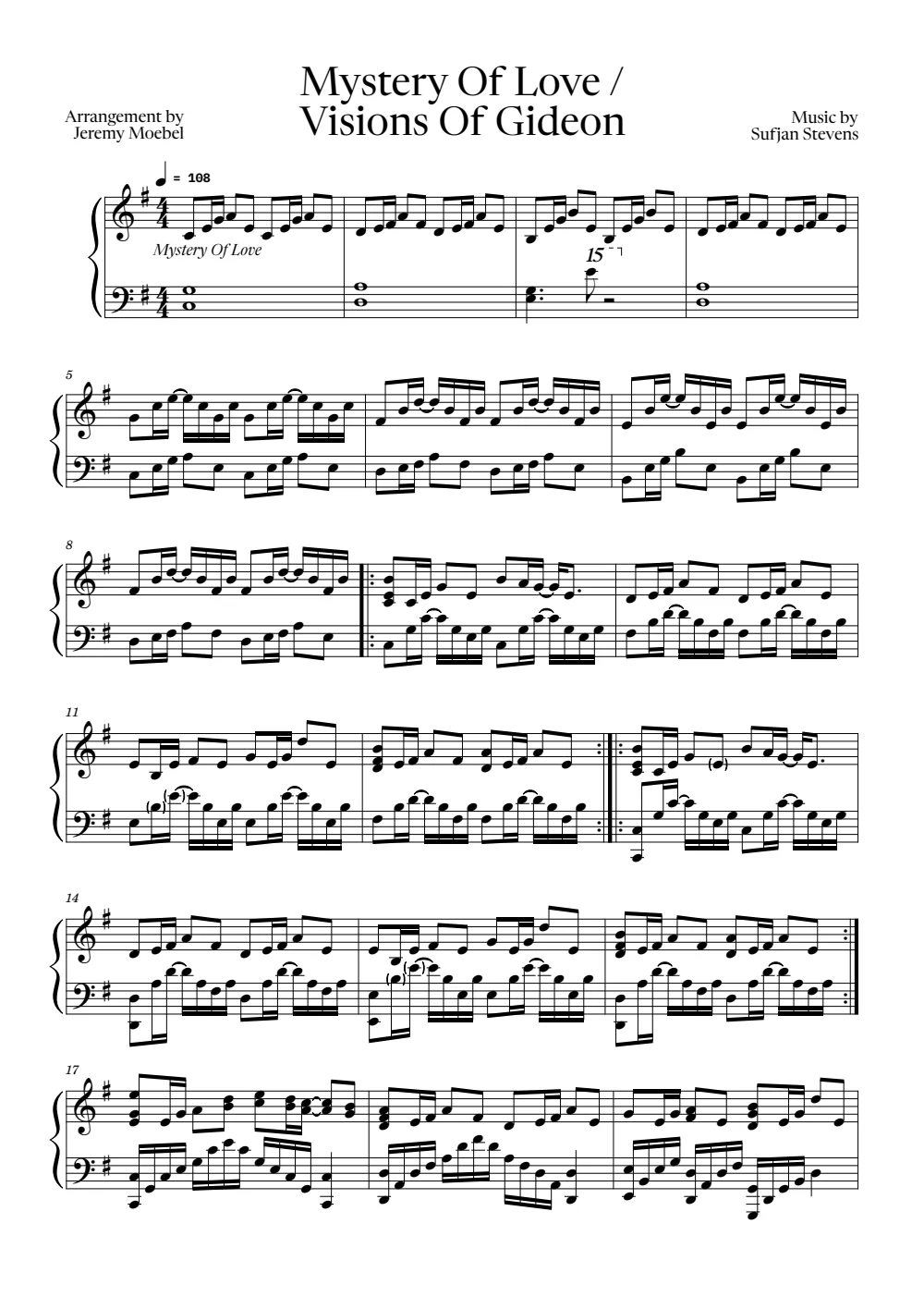 First page of the score for Mystery Of Love / Visions Of Gideon