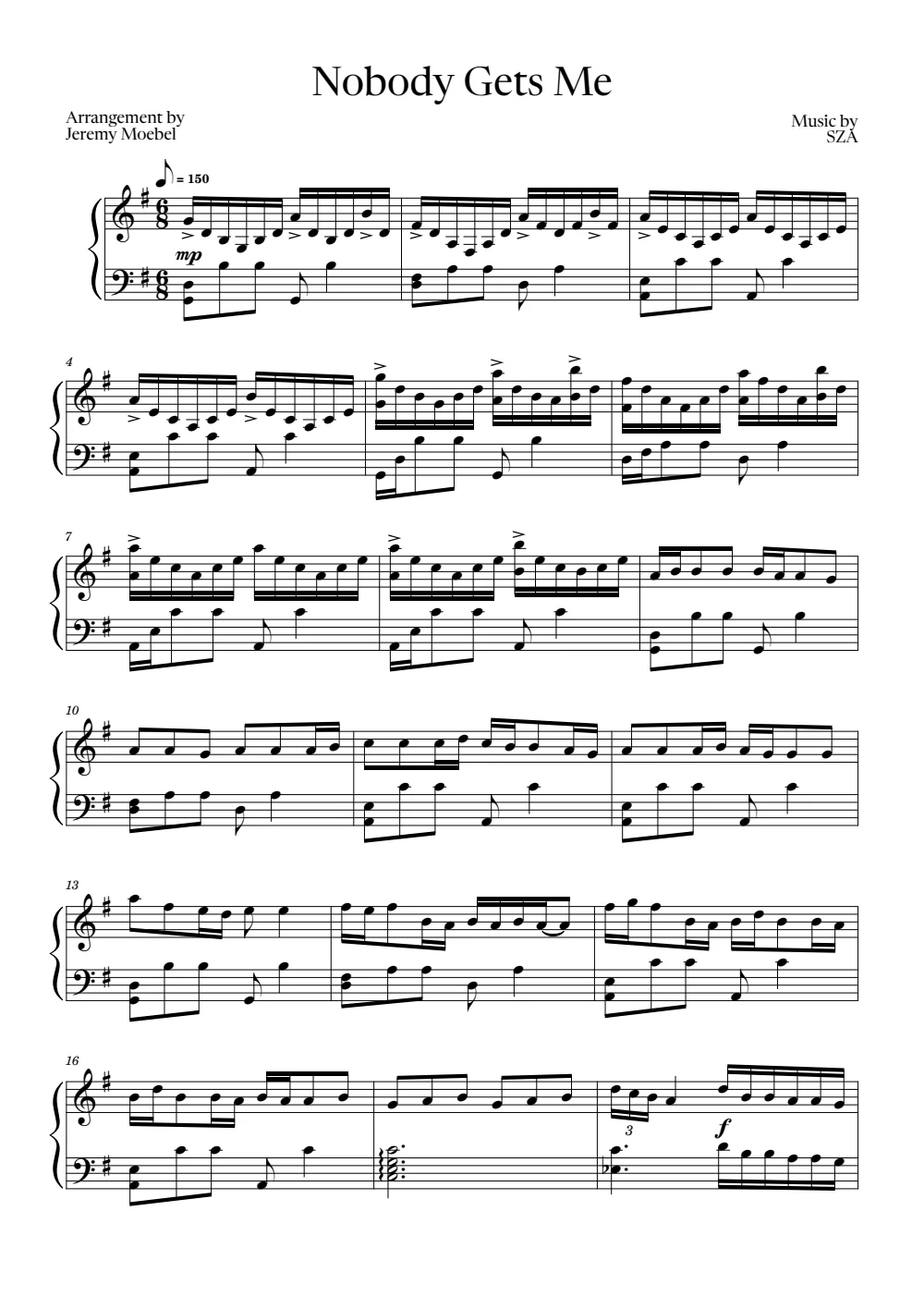 First page of the score for Nobody Gets Me
