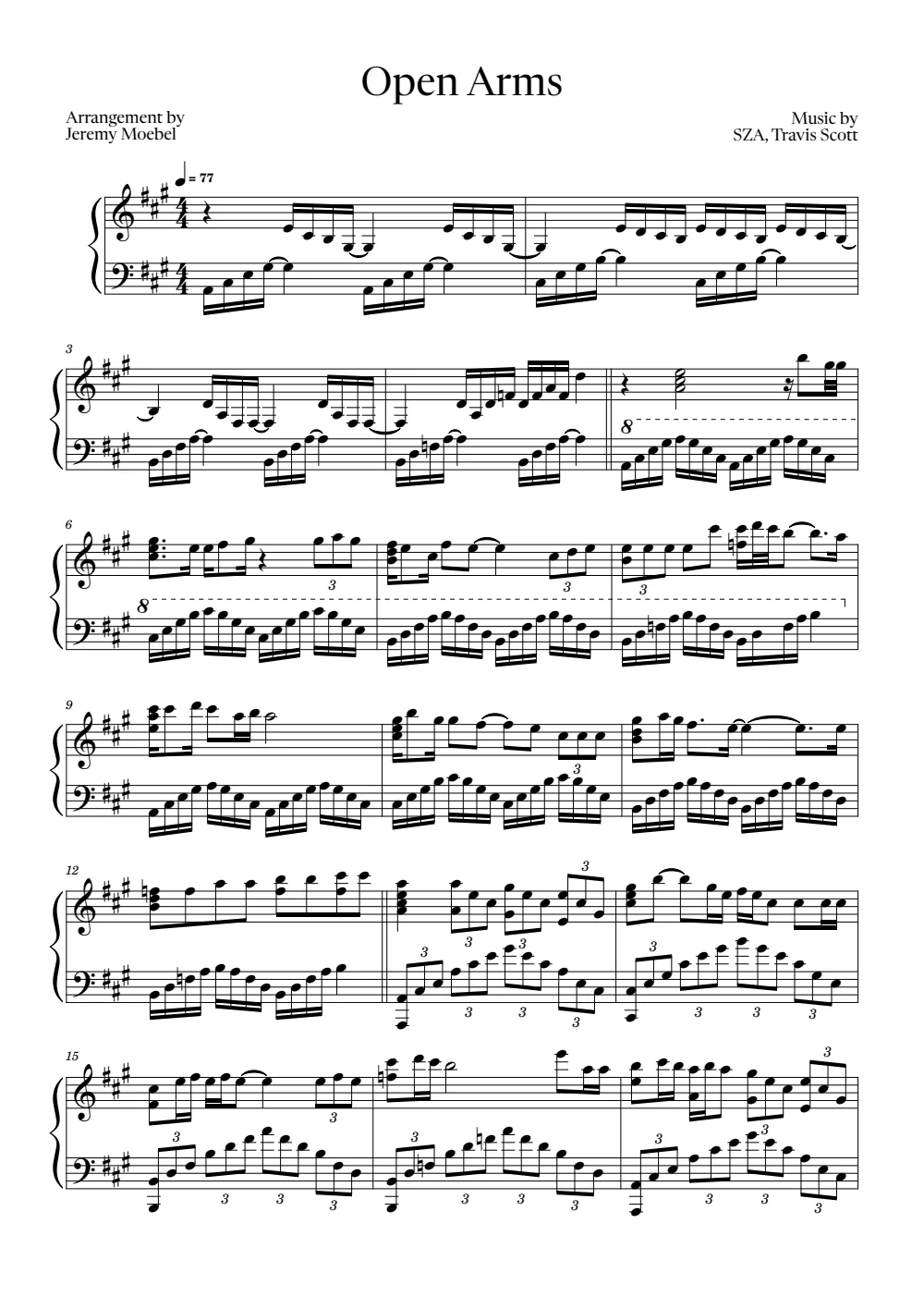 First page of the score for Open Arms