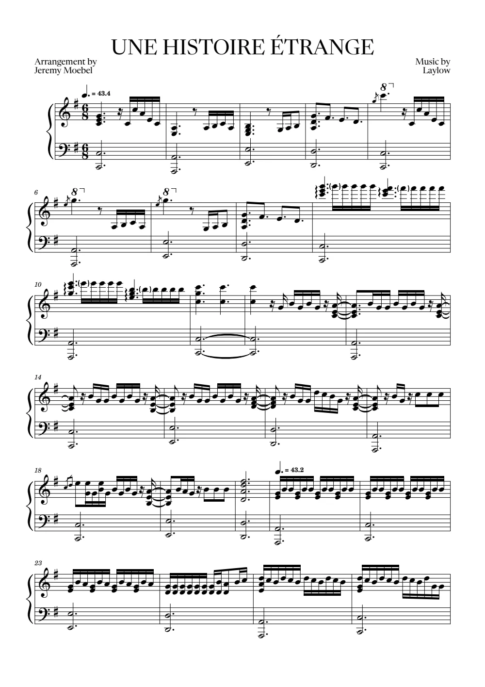 First page of the score for UNE HISTOIRE ÉTRANGE